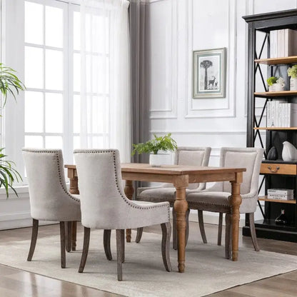 Grondin French Country Vintage Style Dining Chair Set of 2 with Linen Upholstery and Nail Head Trim Details