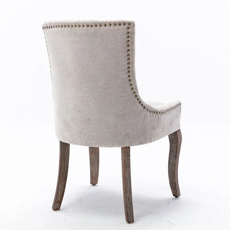 Grondin French Country Vintage Style Dining Chair Set of 2 with Linen Upholstery and Nail Head Trim Details