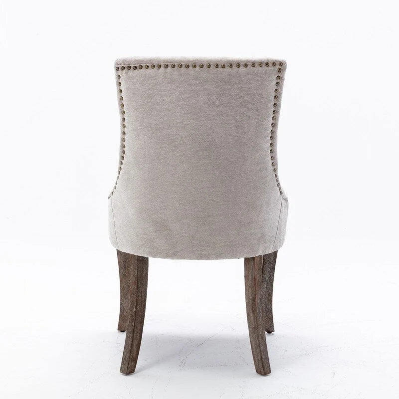 Grondin French Country Vintage Style Dining Chair Set of 2 with Linen Upholstery and Nail Head Trim Details