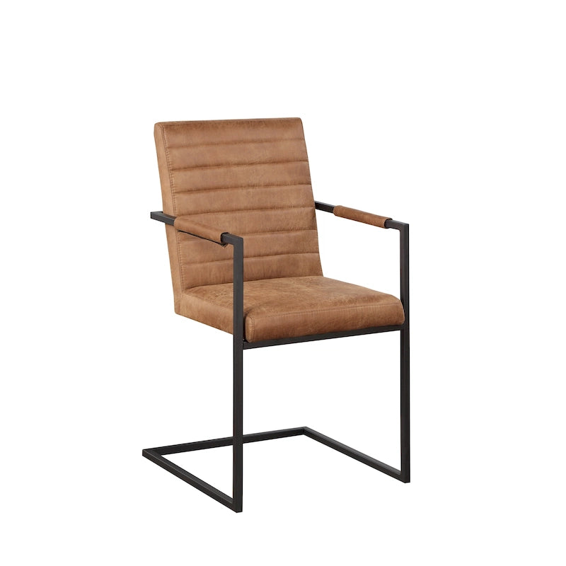 Brown Upholstered Dining Chairs with Sled Base - Set of 2