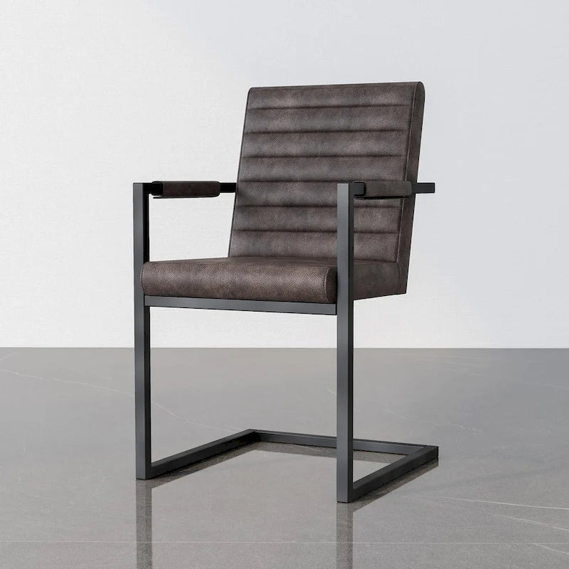 Brown Upholstered Dining Chairs with Sled Base - Set of 2