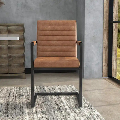Brown Upholstered Dining Chairs with Sled Base - Set of 2