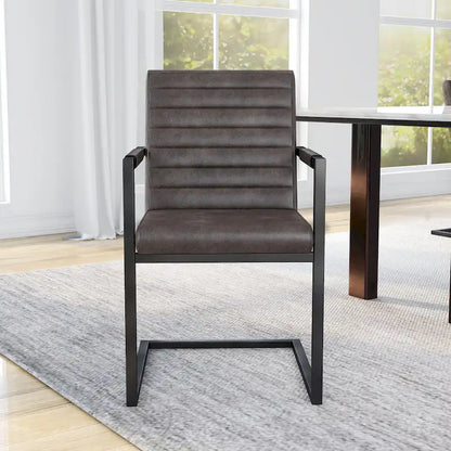 Brown Upholstered Dining Chairs with Sled Base - Set of 2