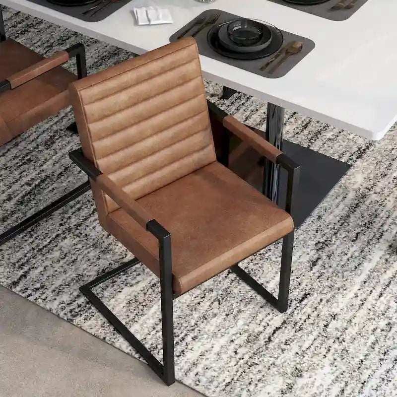 Brown Upholstered Dining Chairs with Sled Base - Set of 2
