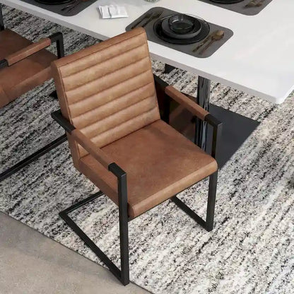 Brown Upholstered Dining Chairs with Sled Base - Set of 2