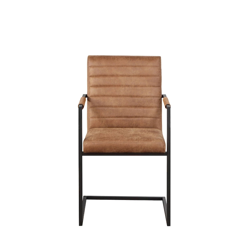 Brown Upholstered Dining Chairs with Sled Base - Set of 2