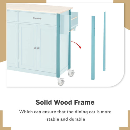 Kitchen Island Cart with 4 Door Cabinet and Two Drawers and 2 Locking Wheels - Solid Wood Top