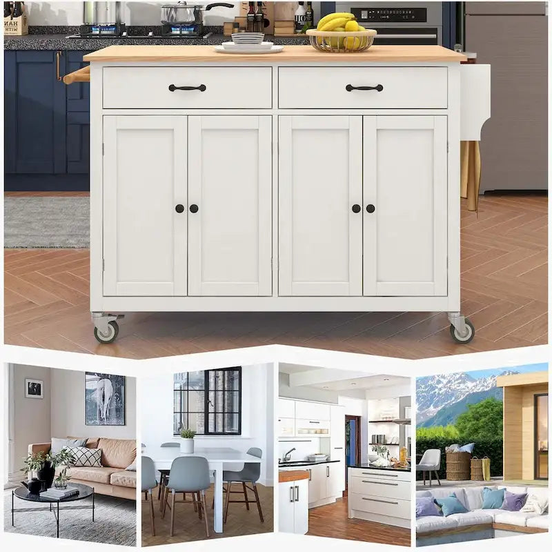Kitchen Island Cart with Solid Wood Top and Locking Wheels