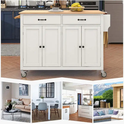 Kitchen Island Cart with Solid Wood Top and Locking Wheels