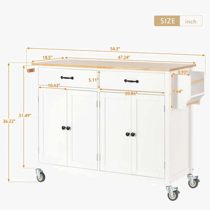 Kitchen Island Cart with Solid Wood Top and Locking Wheels