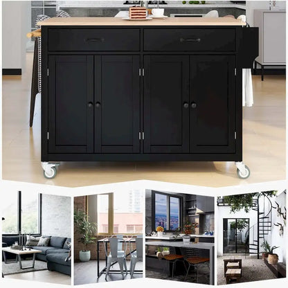 Kitchen Island Cart with Solid Wood Top and Locking Wheels