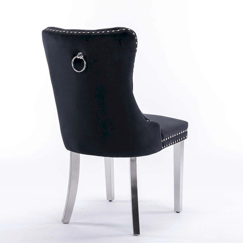 Tufted Solid Wood Contemporary Velvet Upholstered Dining Chairs with Nailhead Trim & Wood Legs, 2-Pcs Set