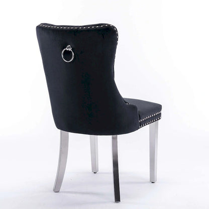 Tufted Solid Wood Contemporary Velvet Upholstered Dining Chairs with Nailhead Trim & Wood Legs, 2-Pcs Set