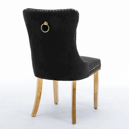 Tufted Solid Wood Contemporary Velvet Upholstered Dining Chairs with Nailhead Trim & Wood Legs, 2-Pcs Set