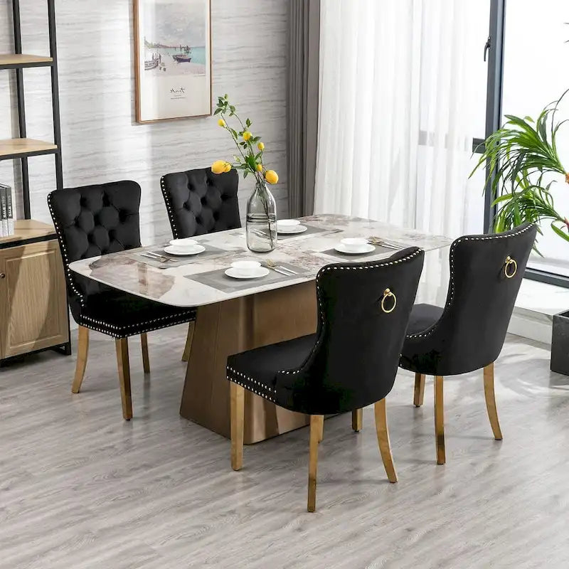 Tufted Solid Wood Contemporary Velvet Upholstered Dining Chairs with Nailhead Trim & Wood Legs, 2-Pcs Set