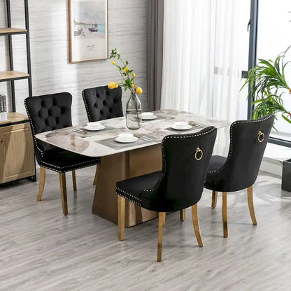 Tufted Solid Wood Contemporary Velvet Upholstered Dining Chairs with Nailhead Trim & Wood Legs, 2-Pcs Set
