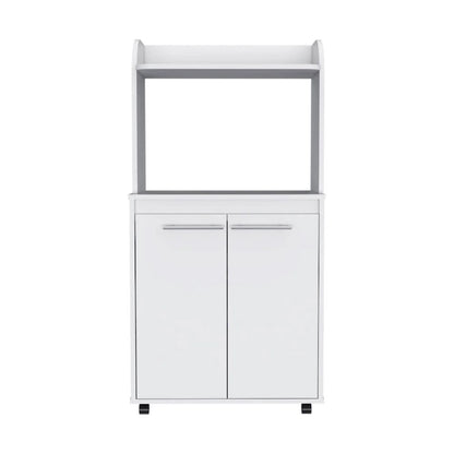 2-Tier Kitchen Island Cart, Rolling Microwave Oven Stand with Open Shelf and Double Door Cabinet