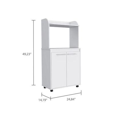 2-Tier Kitchen Island Cart, Rolling Microwave Oven Stand with Open Shelf and Double Door Cabinet