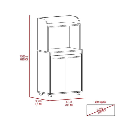 2-Tier Kitchen Island Cart, Rolling Microwave Oven Stand with Open Shelf and Double Door Cabinet