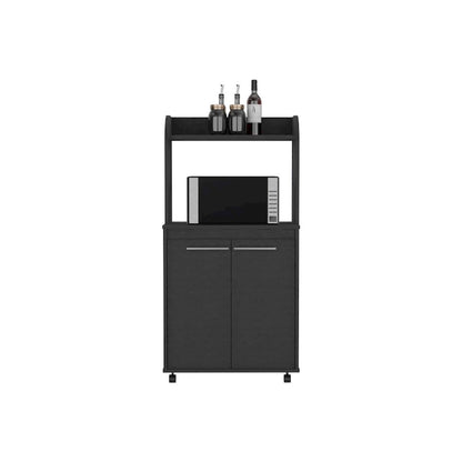 2-Tier Kitchen Island Cart, Rolling Microwave Oven Stand with Open Shelf and Double Door Cabinet