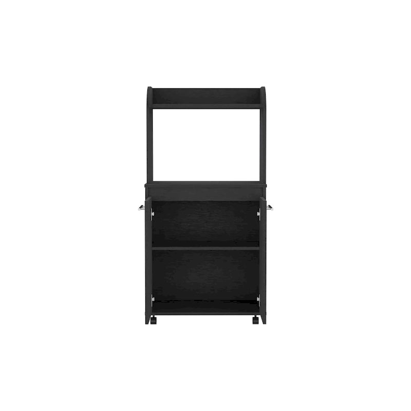 2-Tier Kitchen Island Cart, Rolling Microwave Oven Stand with Open Shelf and Double Door Cabinet