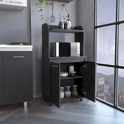 2-Tier Kitchen Island Cart, Rolling Microwave Oven Stand with Open Shelf and Double Door Cabinet