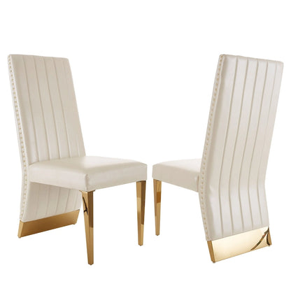 Modern Channel High Back Dining Chairs with Nailhead Trims and Polished Metal Legs