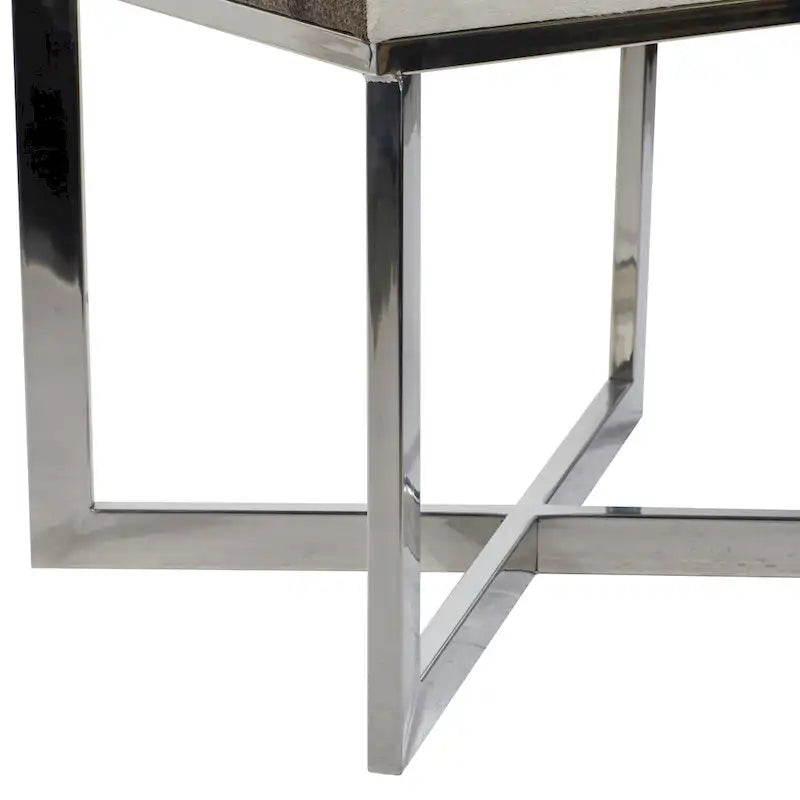 Leather Cowhide Stool with Silver Stainless Steel Base - Gray - Roche River Decor