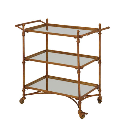 Metal Rolling 3 Mirrored Shelves Bar Cart with Handles - Brass - Roche River Decor - 18W x 35L x 33H