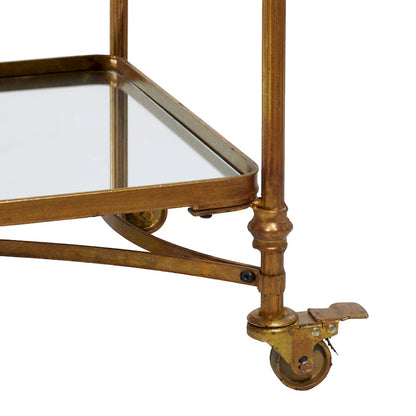 Metal Rolling 3 Mirrored Shelves Bar Cart with Handles - Brass - Roche River Decor - 18W x 35L x 33H