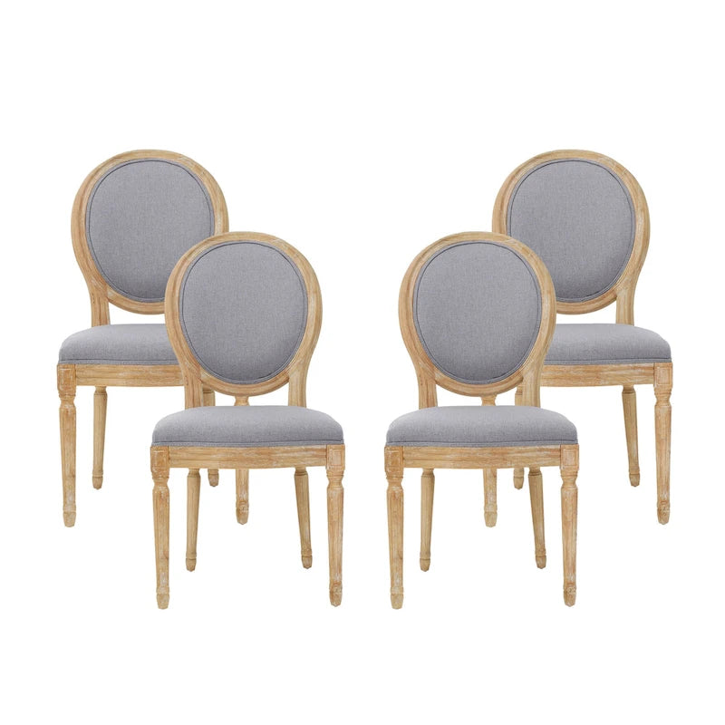 Natural Wood Upholstered Dining Chairs - Set of 4