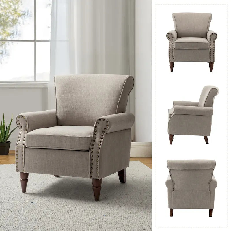 Nyctelius Upholstered Comfy Accent chair with Turned Wooden Legs and Nailhead Trim Set of 2 by HULALA HOME