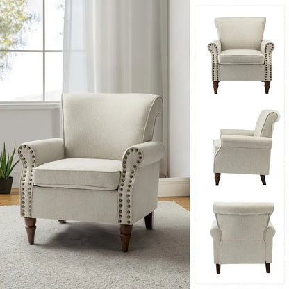Nyctelius Upholstered Comfy Accent chair with Turned Wooden Legs and Nailhead Trim Set of 2 by HULALA HOME