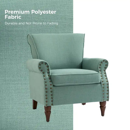 Nyctelius Upholstered Comfy Accent chair with Turned Wooden Legs and Nailhead Trim Set of 2 by HULALA HOME