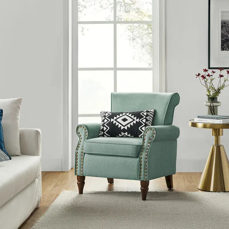 Nyctelius Upholstered Comfy Accent chair with Turned Wooden Legs and Nailhead Trim Set of 2 by HULALA HOME
