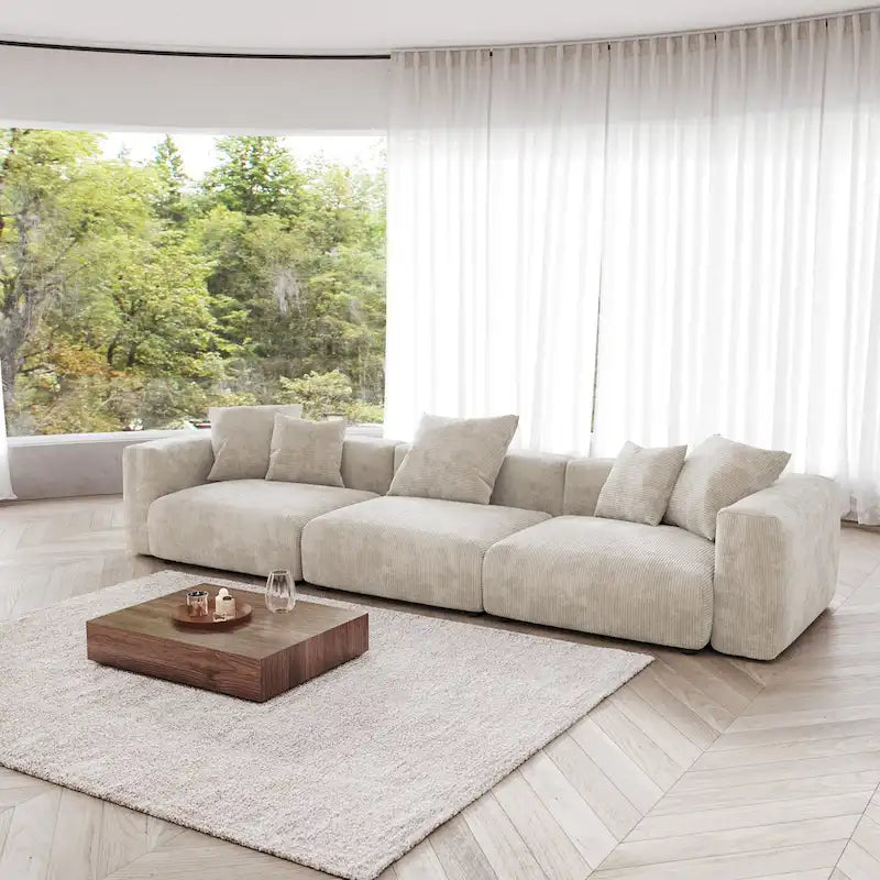 Brown Corduroy 3-Seater Sectional Sofa 143 inch