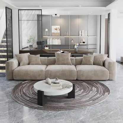 Brown Corduroy 3-Seater Sectional Sofa 143 inch