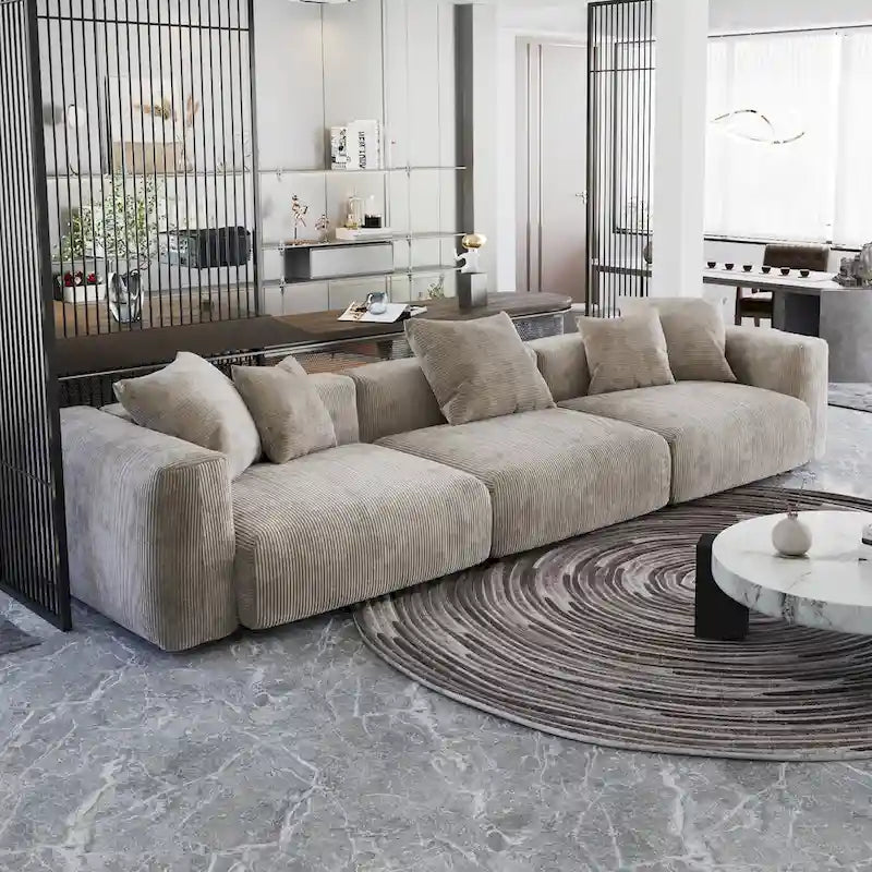 Brown Corduroy 3-Seater Sectional Sofa 143 inch