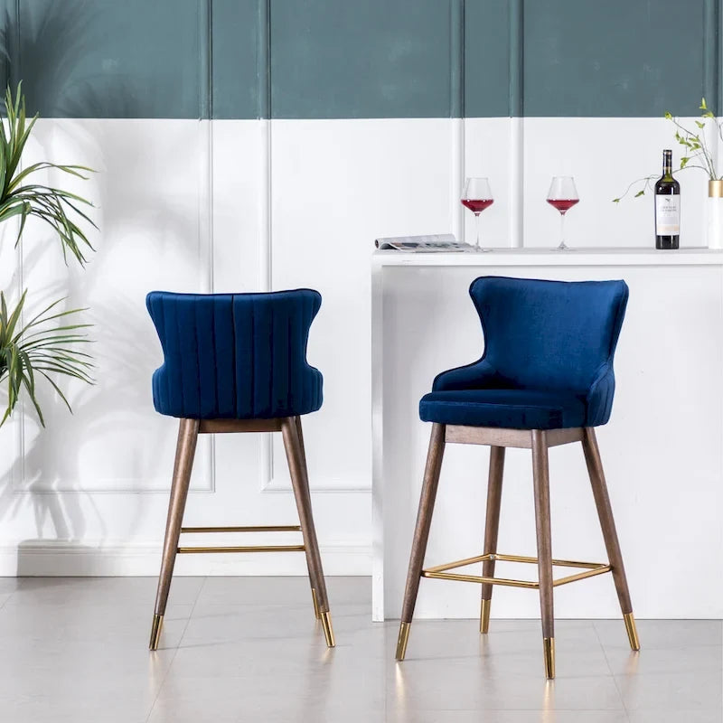 Roundhill Furniture Leland Fabric Upholstered Wingback Bar Stools (Set of 2)