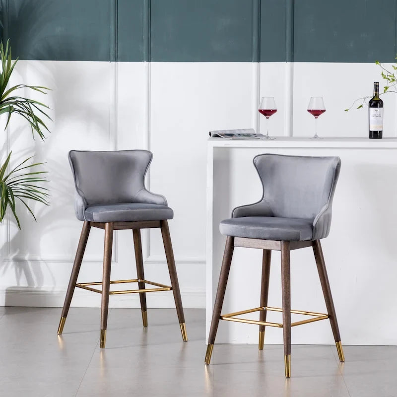 Roundhill Furniture Leland Fabric Upholstered Wingback Bar Stools (Set of 2)