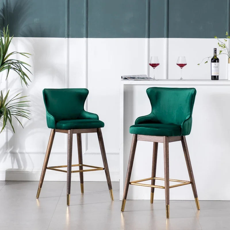 Roundhill Furniture Leland Fabric Upholstered Wingback Bar Stools (Set of 2)