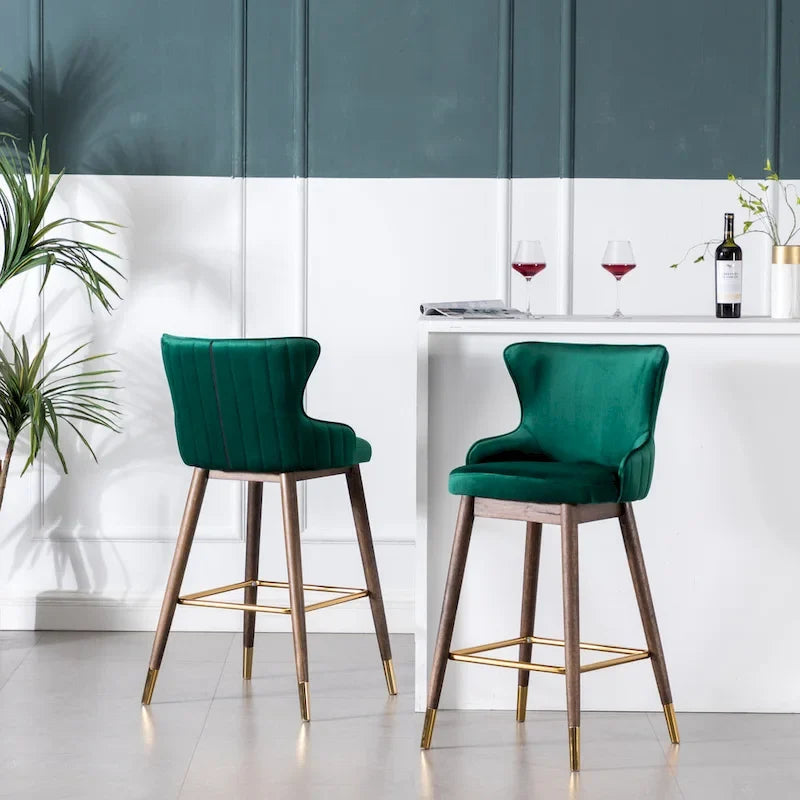 Roundhill Furniture Leland Fabric Upholstered Wingback Bar Stools (Set of 2)