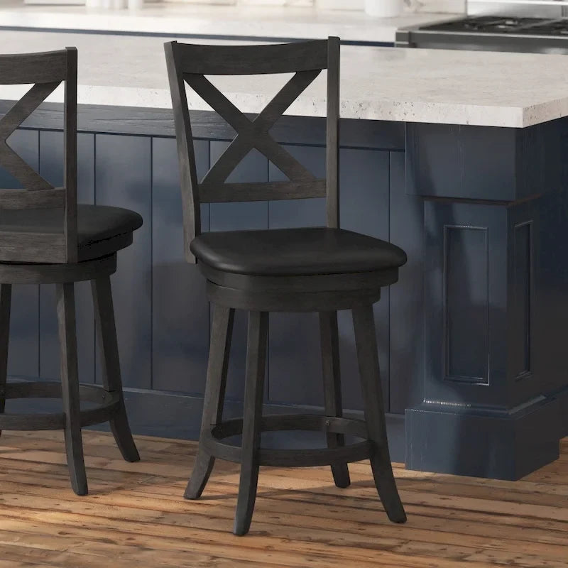 Modern Ladderback Wooden Upholstered Swivel Counter Height Stool
