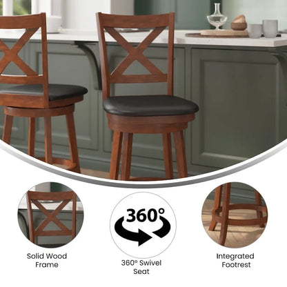 Modern Ladderback Wooden Upholstered Swivel Counter Height Stool