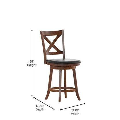 Modern Ladderback Wooden Upholstered Swivel Counter Height Stool