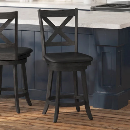 Modern Ladderback Wooden Upholstered Swivel Counter Height Stool