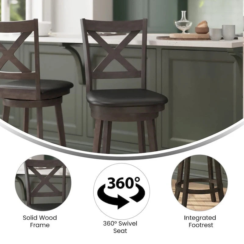 Modern Ladderback Wooden Upholstered Swivel Counter Height Stool