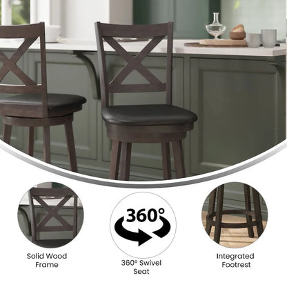 Modern Ladderback Wooden Upholstered Swivel Counter Height Stool