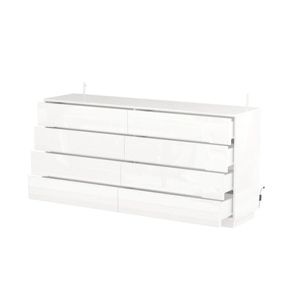 8 Drawer Double Dresser Dressers with High Gloss Drawers With Light