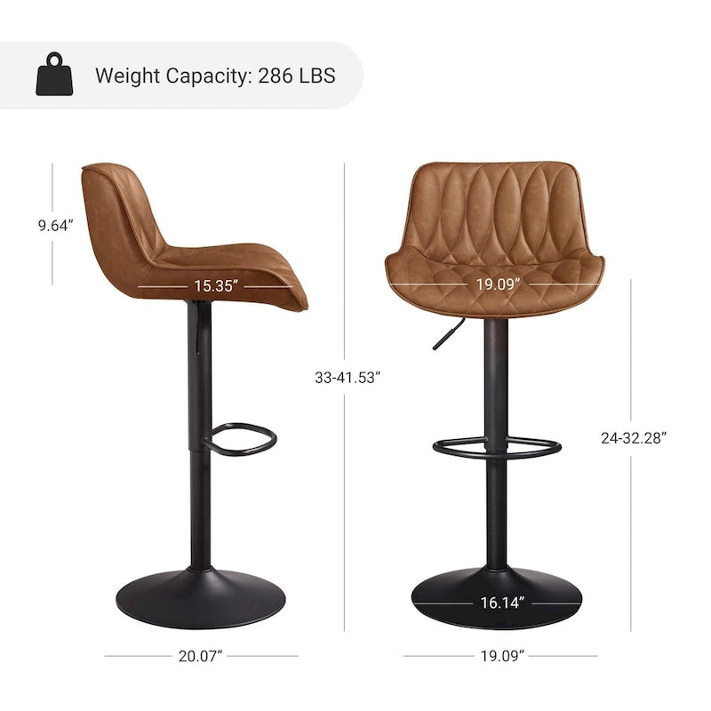 Art Leon Swivel and Adjustable PU Leather Barstool (Set of 2)